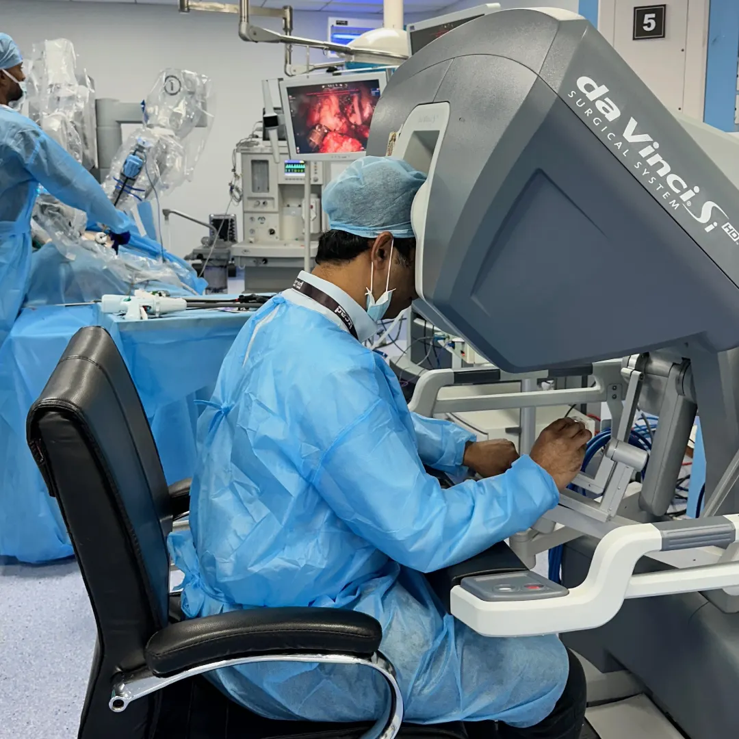 Dr Ajesh Raj Saksena during hands-on robotic thoracic surgery training at the da Vinci surgical console